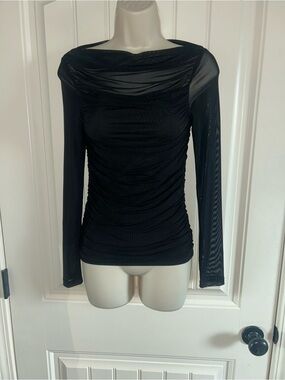 NWT The Commons Women’s Black Sheer Long-Sleeve Ruched Top Sz XS